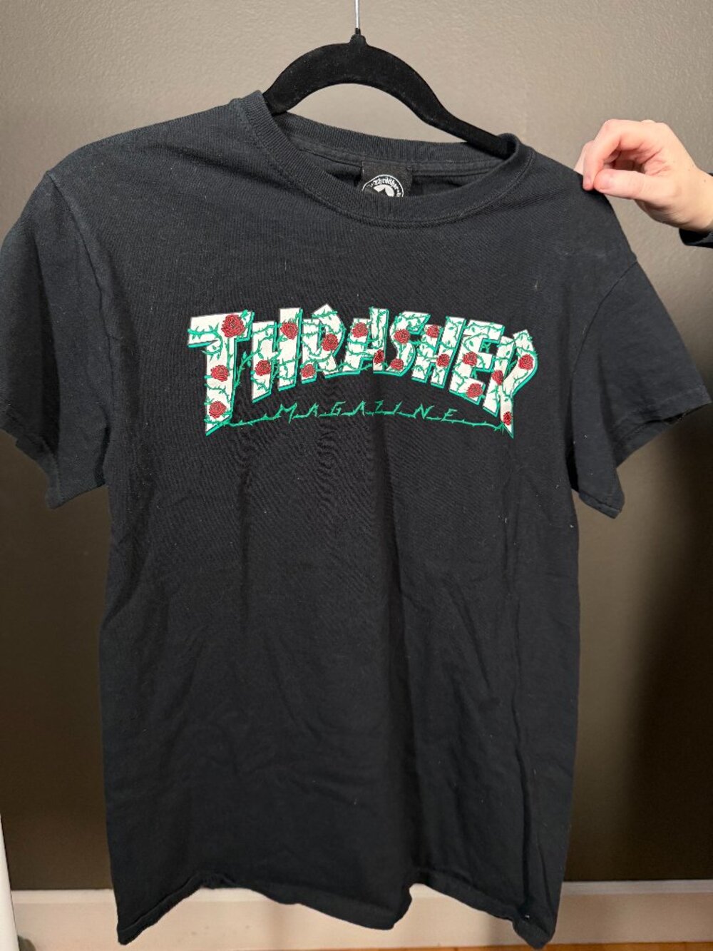 Thrasher Magazine T-Shirt Womens Small Black Rose Logo Short Sleeve Summer Tee